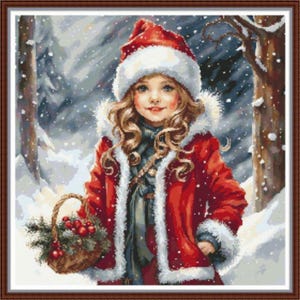 Little girl cross stitch pattern, christmas cross stitch, new year cross stitch, little girl in snow cross stitch, christmas gifts