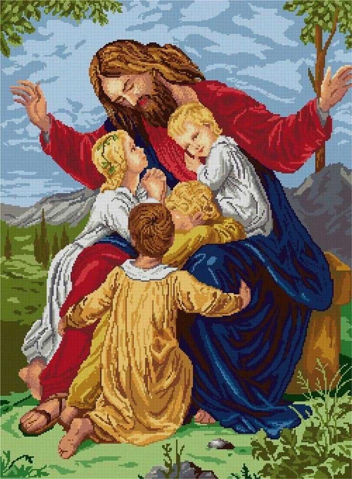 Jesus Christ Cross Stitch Pattern, Jesus and Children Cross Stitch ...