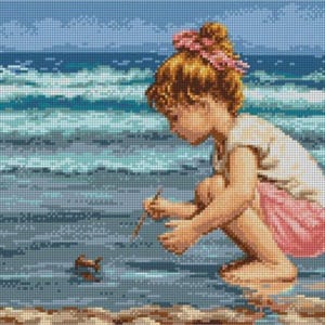Little girl at the beach cross stitch pattern, little girl at the sea cross stitch