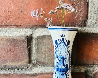 delft handpainted bud vase | vintage ceramic blue white vase