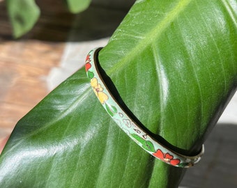 art deco vintage handpainted floral metal bangle | vintage bracelet
