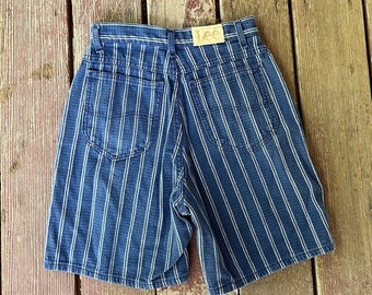 vintage lee 90s striped blue jean shorts