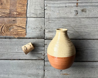 vintage stoneware jug | orange reddish and white vintage pottery with cork