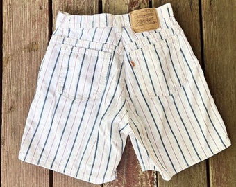 orange tab striped levi shorts | vintage 90s white levi striped shorts