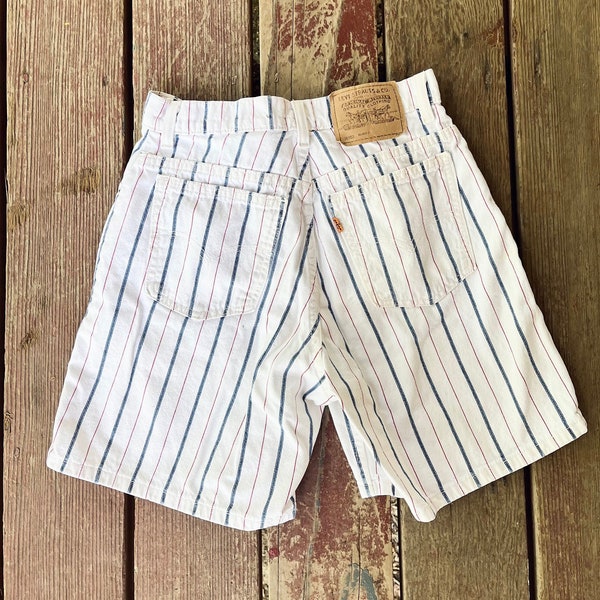 orange tab striped levi shorts | vintage 90s white levi striped shorts