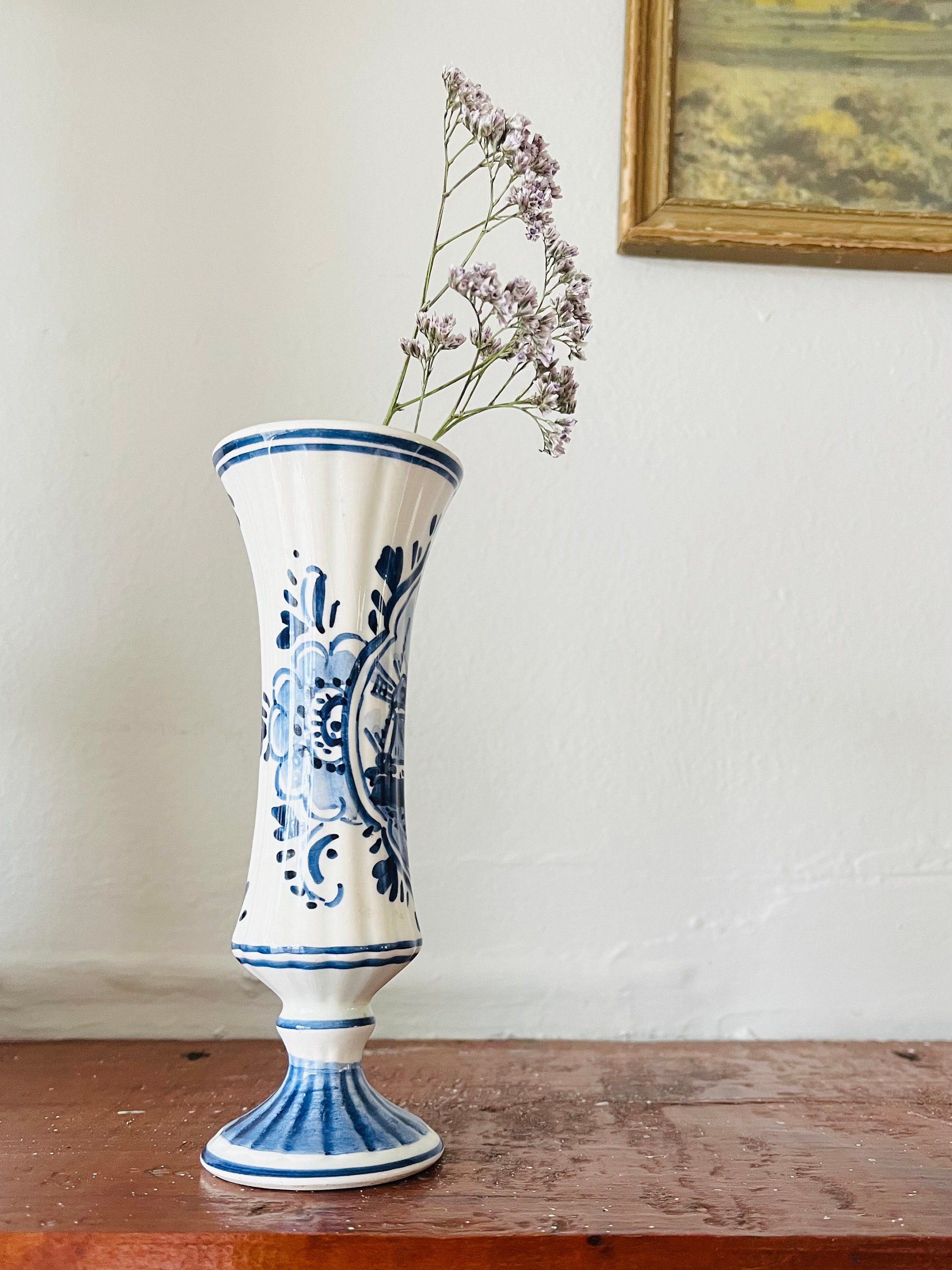 Delft Handpainted Bud Vase | Vintage Ceramic Blue White Vase - Etsy