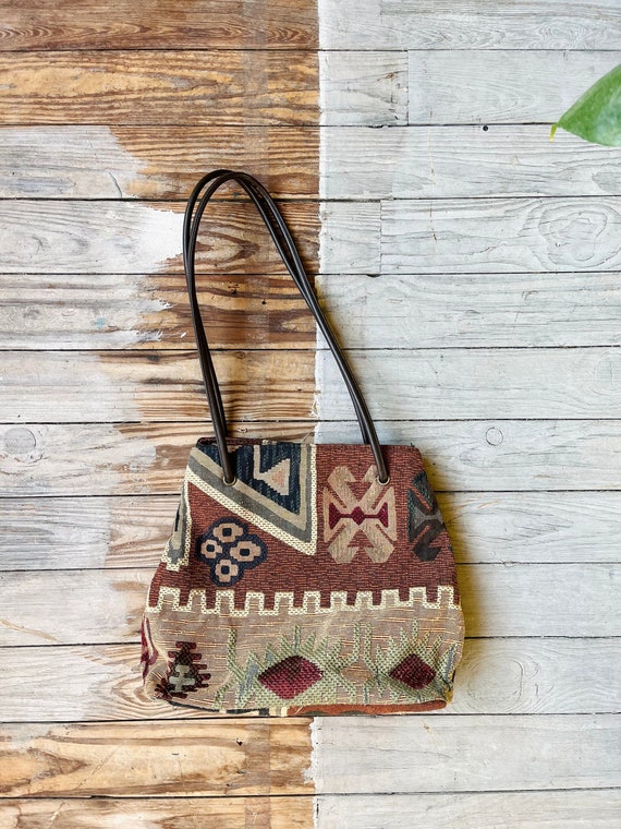 vintage tapestry purse | kilim woven handbag