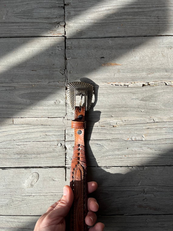 vintage tooled leather belt | vintage leather wes… - image 5