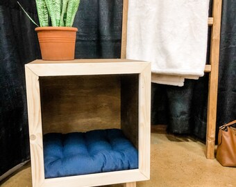 This nightstand dog house blends into bedroom decor and provides a pet with its own, soft and comfortable sleeping space. etsy