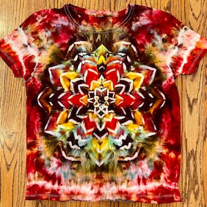 Fire Lotus.  M Ladies Tie Dye Tee Shirt.  Double-sided design.
