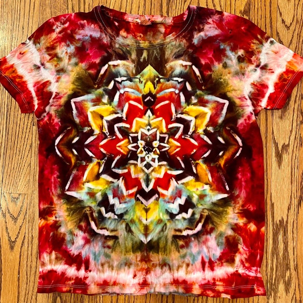 Fire Lotus.  M Ladies Tie Dye Tee Shirt.  Double-sided design.