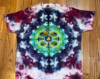 Joy to the World.  XL Adult Double-sided, Ice-dyed Tie Dyed Cotton Tee Shirt.