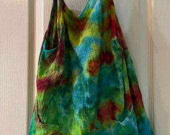 Large Ice-dyed Tie Dyed Cotton Romper Shorts.