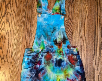 Juniors Size 25 - Ice-dyed Tie Dye Overall Shorts.