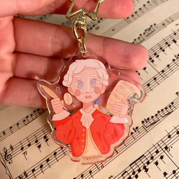 Mozart // Acryl Schlüsselanhänger mit Stern Verschluss // Niedlicher Schlüsselanhänger // Geschenk für Musiker // Klassische Musik // Klavierlehrer Geschenk