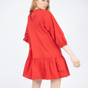 Peplum Hem Cotton Mini Dress in Red Clarissa image 4