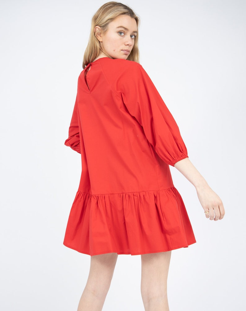 Peplum Hem Cotton Mini Dress in Red Clarissa image 4