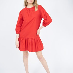 Peplum Hem Cotton Mini Dress in Red Clarissa image 1