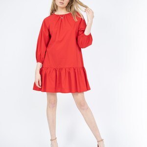 Peplum Hem Cotton Mini Dress in Red Clarissa image 2