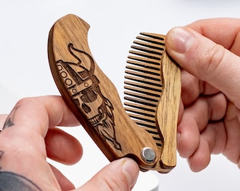 Viking beard comb wood, Custom comb, Gifts for men, Beard care accessory, Husband birthday gift, Groomsman gift, Valentines Gift for Him