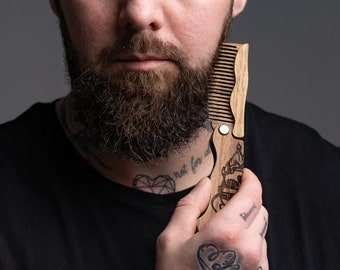 Grzebień do brody Viking, Spersonalizowany drewniany grzebień do brody, Prezent na rocznicę chłopaka, Prezent Viking dla mężczyzn, Zestaw do pielęgnacji brody, Spersonalizowane prezenty dla niego