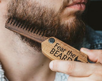 Personalized Wooden Beard Comb, Engraved Folding Travel Comb, Custom Beard Comb, Self Care Gift for Men, Fatherd Day Gift