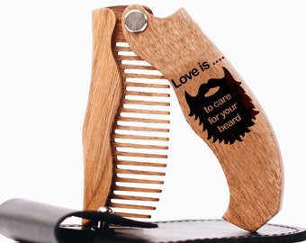 Wood Beard Comb Folding, Boyfriend Gift for Birthday Boy, Anniversary, Husband Birthday Gift, Custom Mens Gift, Personal Groomsman Gift