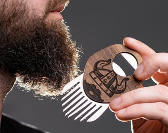 Beard Care Kit, Round Beard Comb, Wooden Beard Comb, Beard Comb, Wood Comb, Birthday Gift for Him, Personalized Gift for Him, Custom Logo