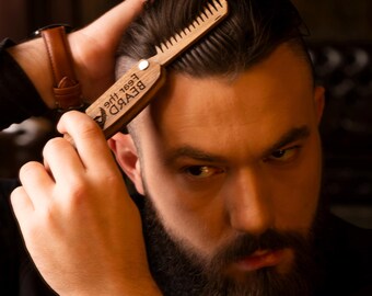 Wooden Hair & Beard Comb, Grooming Tool for Man, Personalized Gift for Dad, Custom Hair Brush, Unique Beard Care Gift, Groomsmen Gift