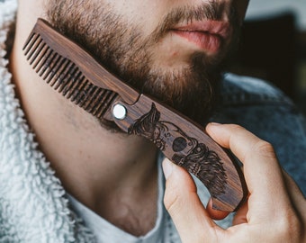 Mens Beard Comb Foldable, Personalized Gift for Boyfriend, Husband Birthday Gifts, Groomsman Gift, Beard Gifts, Personalized Gift for Him