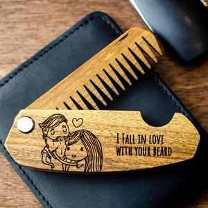 Anniversary Gift for Him, Comb for Boyfriend, Personalized Wooden Comb, Folding Comb, Custom Mustache Comb, Beard Man Comb, Engraved Comb