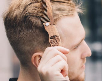 Handmade Beard & Hair Comb, Wooden Personalized Brush, Accessories for Men, First Father's Day Gift, Gift for Dad