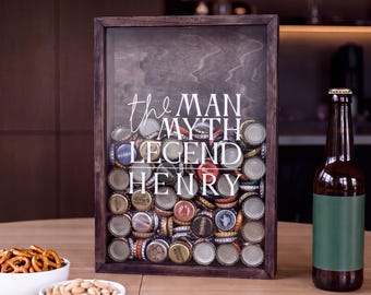 Named Beer Cap Display Box, Custom Wine Cork Box, Man Cave Wall Decor, Unique Kitchen Gift, Birthday Gift for Him, Dad