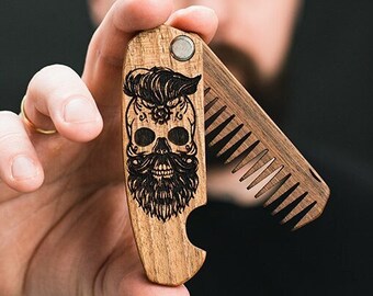 Wooden Beard Comb Pocket-sized, Beard Care Accessory - Personalized gifts for dad, Handmade gift, 5th anniversary gift for husband boyfriend