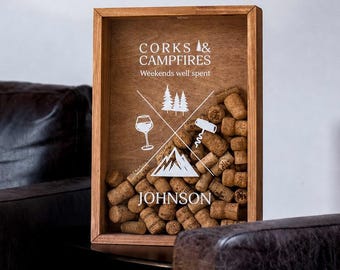 Wine Cork Frame Box, Home Bar Wall Decor, Custom Beer Bottle Cap Box, Beer Lover Gift for Him,