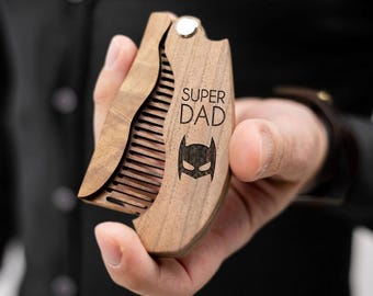 Personalized Gift for Dad, Fathers Day Gift, Wooden Beard & Mustache Comb, Custom Engraved Grooming Tool
