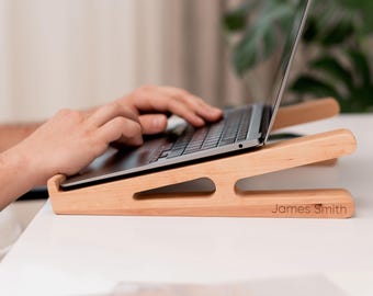 Macbook air stand, Laptop accessories, Foldable Wood Laptop Stand for Desk, Laptop Riser Stand, Macbook pro, Office gift ideas for him