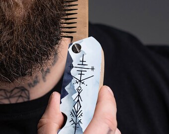 Fold beard comb with runes, Man accessories, Beard care, Beard gift for boyfriend, Man gift for him, 5th anniversary gift for him, Pocket