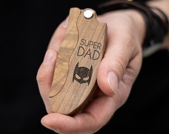 Wooden Pocket Size Comb, Personalized Hair Brush, Super Dad Gift, Folding Beard Comb for Men