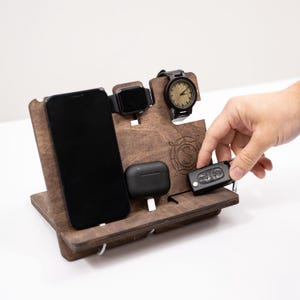Custom Wood Docking Station, Engraved Desk Organizer for Men, Personalized Tablet Phone Stand, Phone Charging Station, Gift for Boyfriend