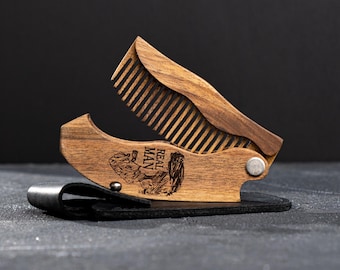 Unique Gift for Dad, Father of the Bride Gift, Eco Wood Beard Comb, Gift for Boyfriend, Custom Beard Grooming Tool, Brutal Men's Hairbrush