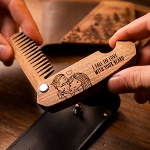I Fall in Love Engraved Comb, Personalized Wooden Comb, Gift for Loved One, Folding Comb, Comb for Boyfriend, Custom Comb, Beard Man Comb