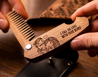 I Fall in Love Engraved Comb, Personalized Wooden Comb, Gift for Loved One, Folding Comb, Comb for Boyfriend, Custom Comb, Beard Man Comb