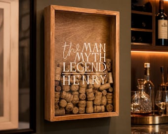 Personalized Wine Cork Holder, Rustic Bar Wall Decor, Wooden Beer Keepsake Box, Anniversary Gift for Husband, Cork Collector Gift