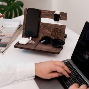 Wooden Docking Station, Personalized Husband Gift, Charging Station, Wooden Desk Organizer, Nightstand Organizer, Birthday Boyfriend Gift