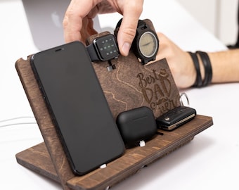 Holz Schreibtisch Organizer, Handy Ständer, Dockingstation, Einzigartiges Geschenk für Papa, Büromöbel, Schreibtischzubehör Mitarbeiter Geschenk für Ihn