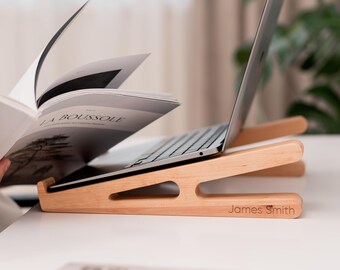 Benutzerdefinierter Name Laptop Halter, MacBook Halter aus Holz, Ergonomisches Schreibtisch Zubehör, tragbarer faltbarer Laptop Halter, Geschenk für Papa