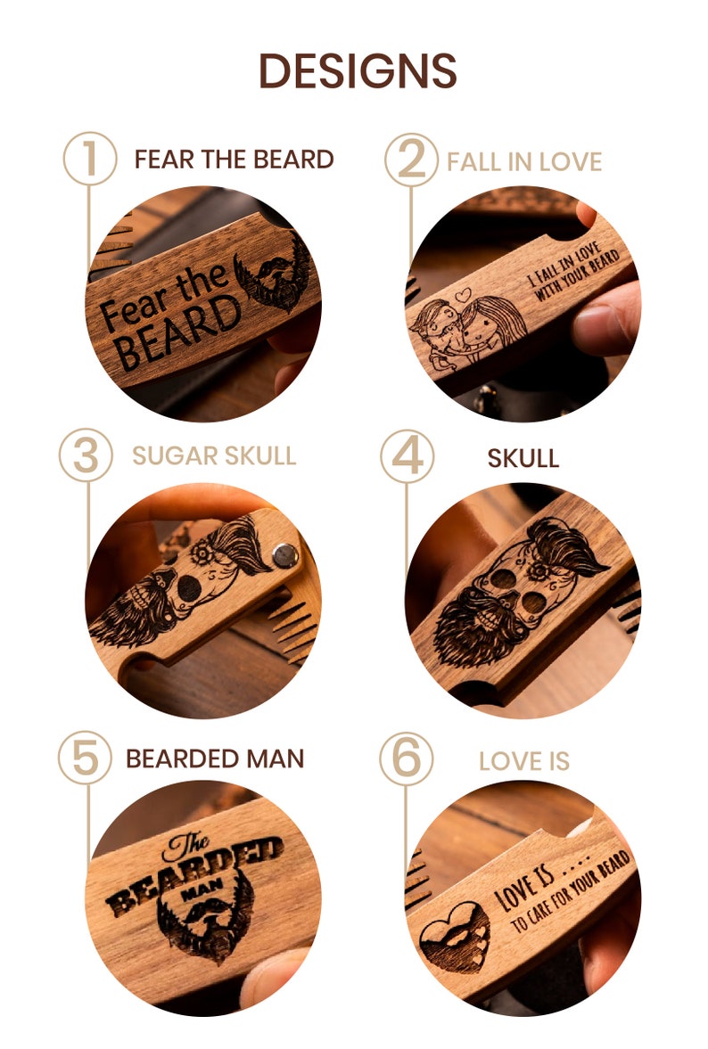 Anniversary Gift for Him, Comb for Boyfriend, Personalized Wooden Comb, Folding Comb, Custom Mustache Comb, Beard Man Comb, Engraved Comb image 5