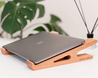 Personalisierter Laptopständer aus Holz, Laptophalter, Macbookständer, einzigartiges Geschenk für Vater, Vater, Schreibtischorganisator