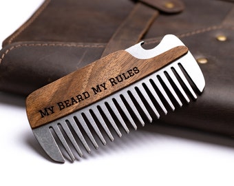 Personalized Gift for Him, Beard Comb, Birthday Gift for Him, 2 in 1 Comb, Comb with Bottle Opener, Custom Beer Opener, Beard Care Kit